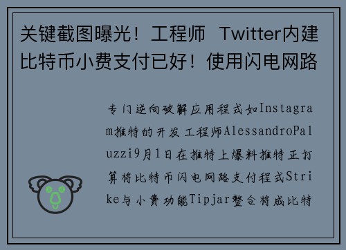 关键截图曝光！工程师  Twitter内建比特币小费支付已好！使用闪电网路