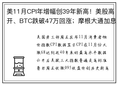 美11月CPI年增幅创39年新高！美股高开、BTC跌破47万回涨；摩根大通加息预期提前